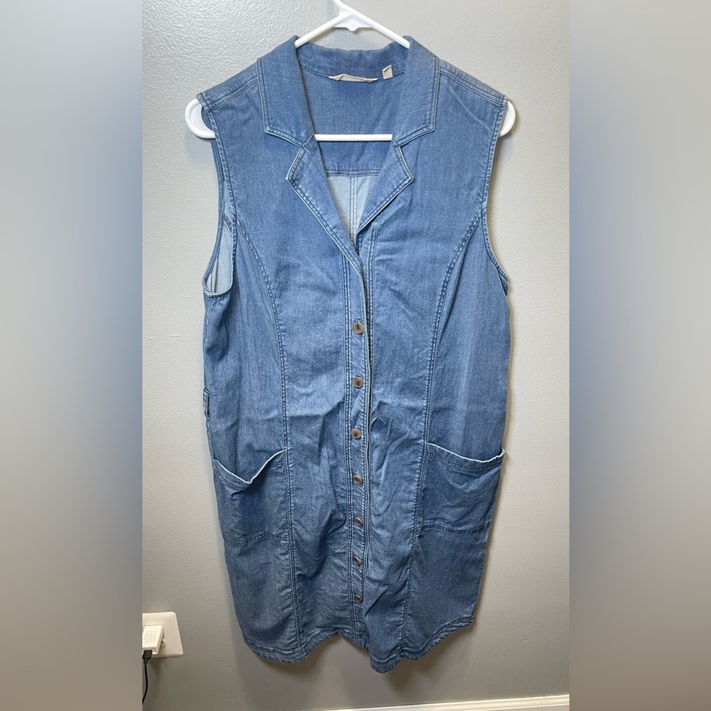 Soft Surroundings Women's Chambray Button Up Sleeveless Denim Dress Size Medium